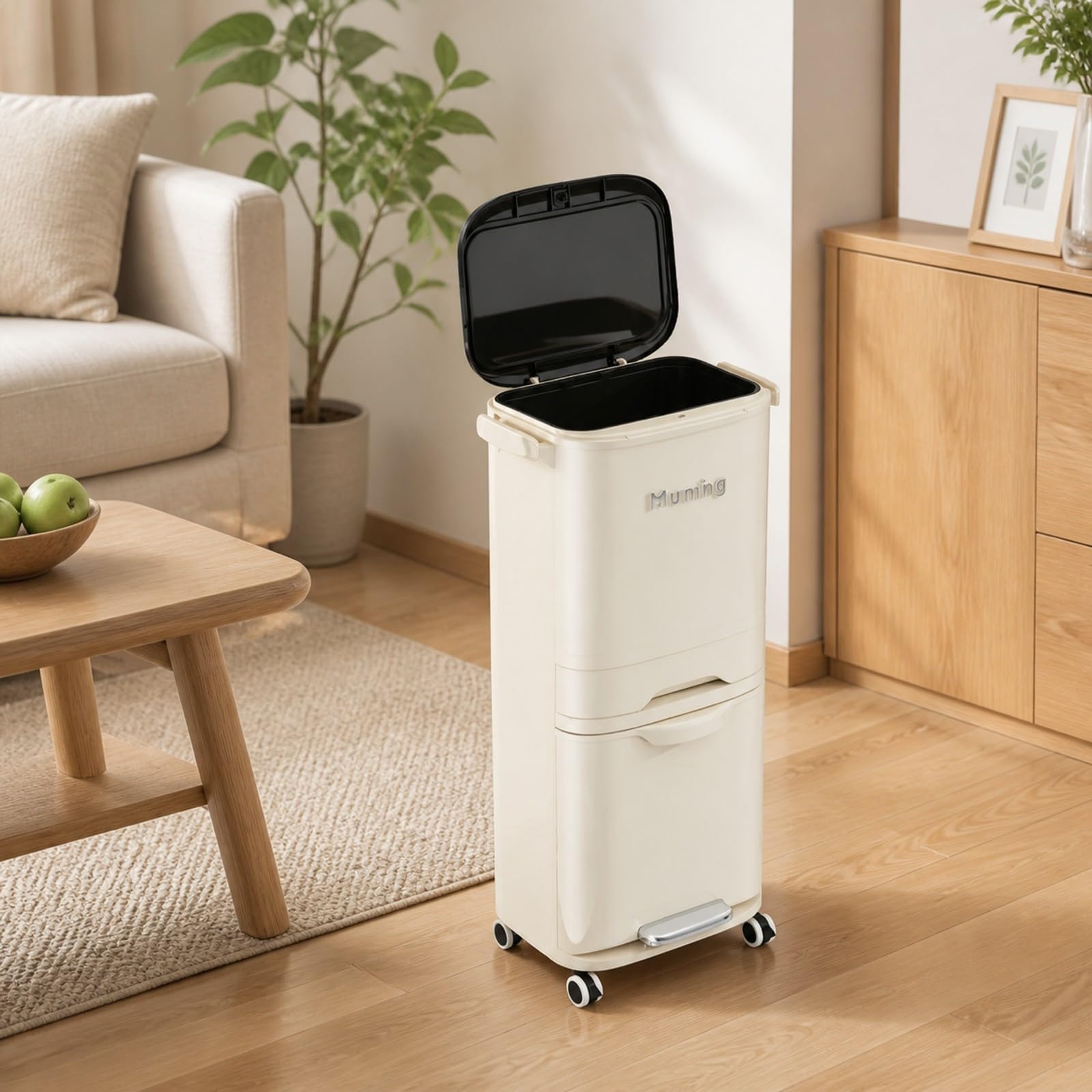 Pattumiera con Maniglie Facile da Pulire Bidone Spazzatura con Secchio Interno, Resistente, per, Bianco