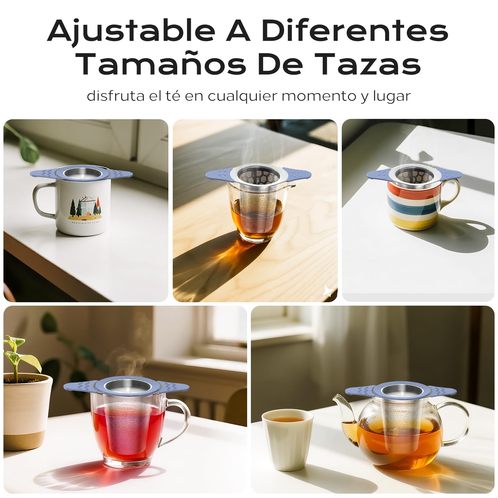 yomanta infusor de te 304 Acero Inoxidable，Coladores de té para té suelto，Con tapa y asa de silicona resistente al calor，Apto para teteras, tazas de té y tazas