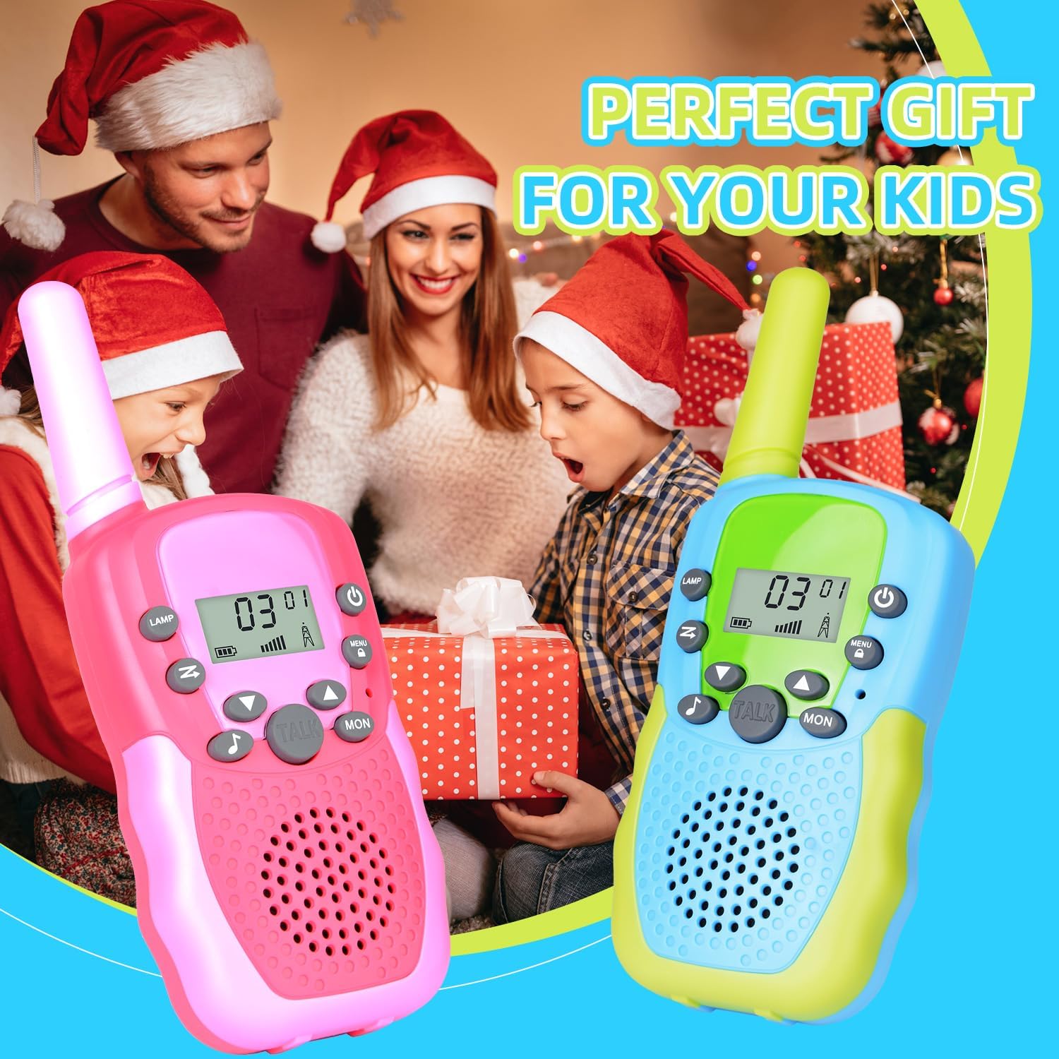 Walkie Talkies for Kids 22 Channels 2 Way Radio Toy Long Range for 3-12 Year Old Boys Girls with Backlit LCD Flashlight Outside Camping Hiking Christmas Birthday Gifts Toys (2 Pack Pinkred Bluegreen)