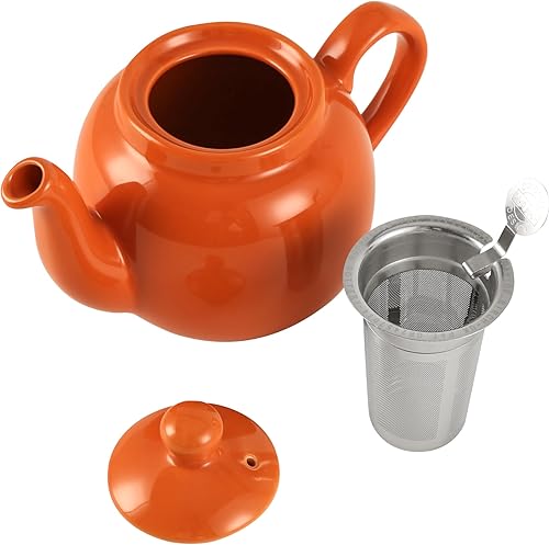 Miniatura 3 de London Pottery Tetera Farmhouse con infusor, cerámica, naranja, 2 tazas (20.3 fl oz)