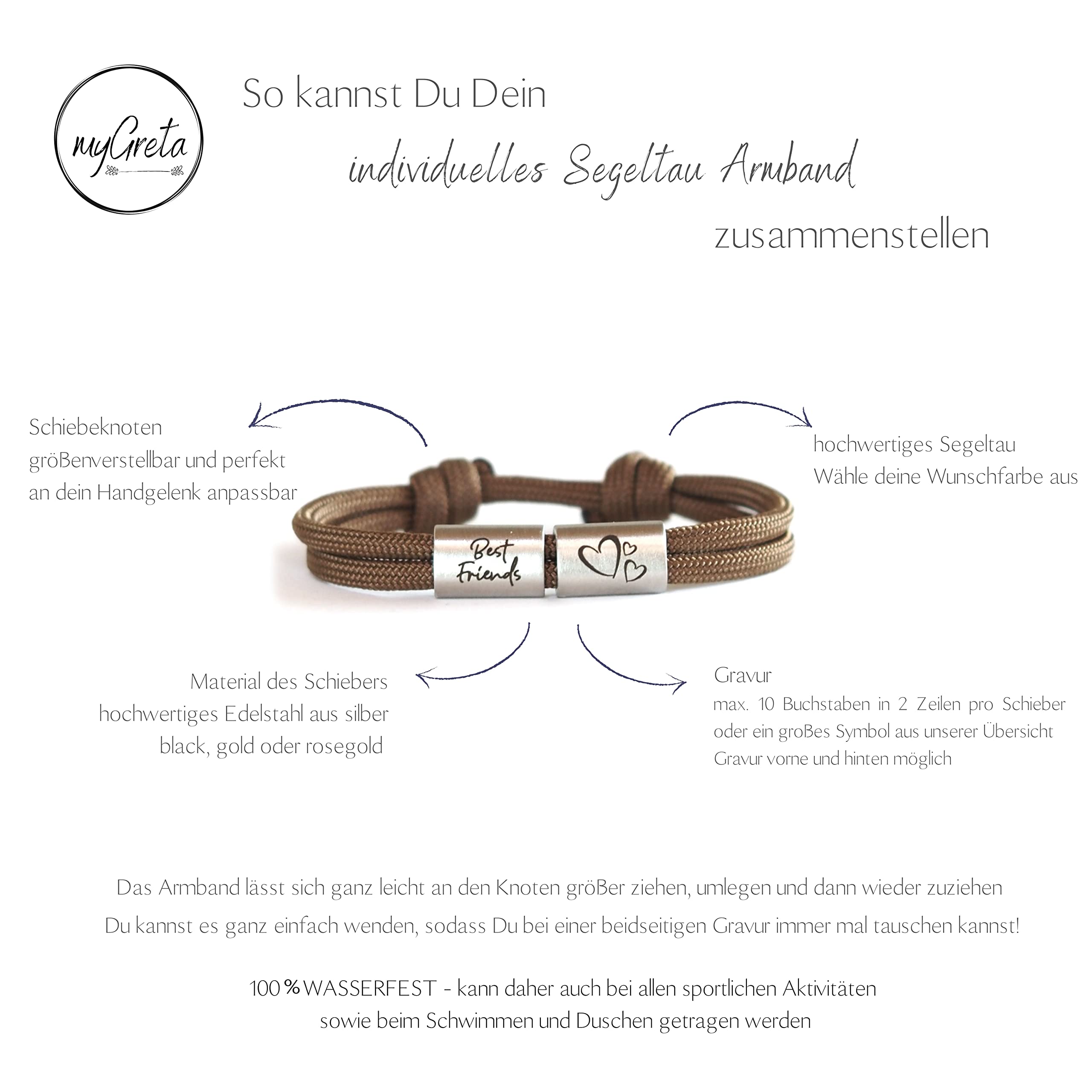 Gravur Armband Beste Freunde personalisierbar, Segeltau Armband, Surferarmband, Edelstahl, Unisex