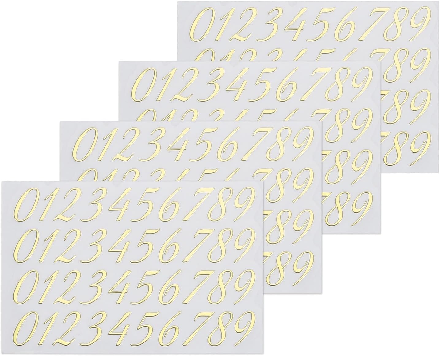 MECCANIXITY 4 Sheets Cursive Number Stickers for Resin Nails 3D Small Gold Number Sticker Metallic Alloy for Epoxy Resin Casting Scrapbooking