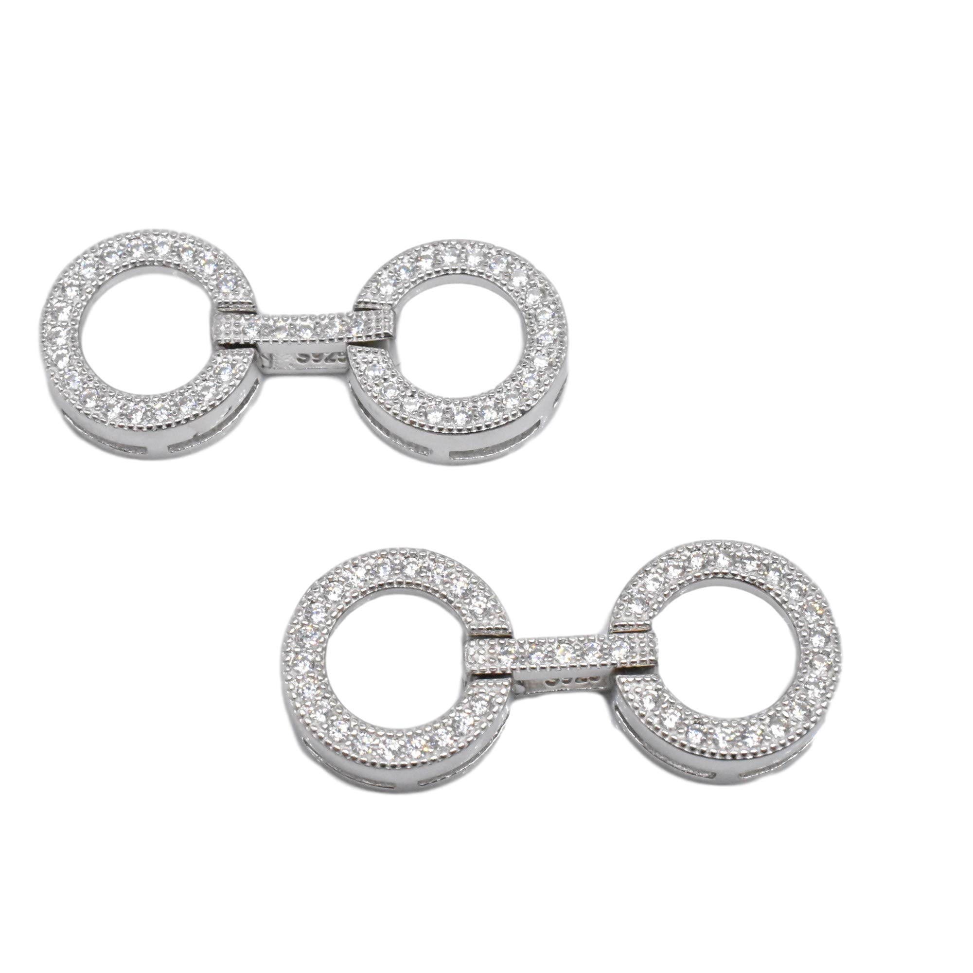 Connettore a Doppio Anello in Argento Sterling 925 per Braccialetti di Perle, Collane con Zirconi, Chiusura a Cerchio Lucido