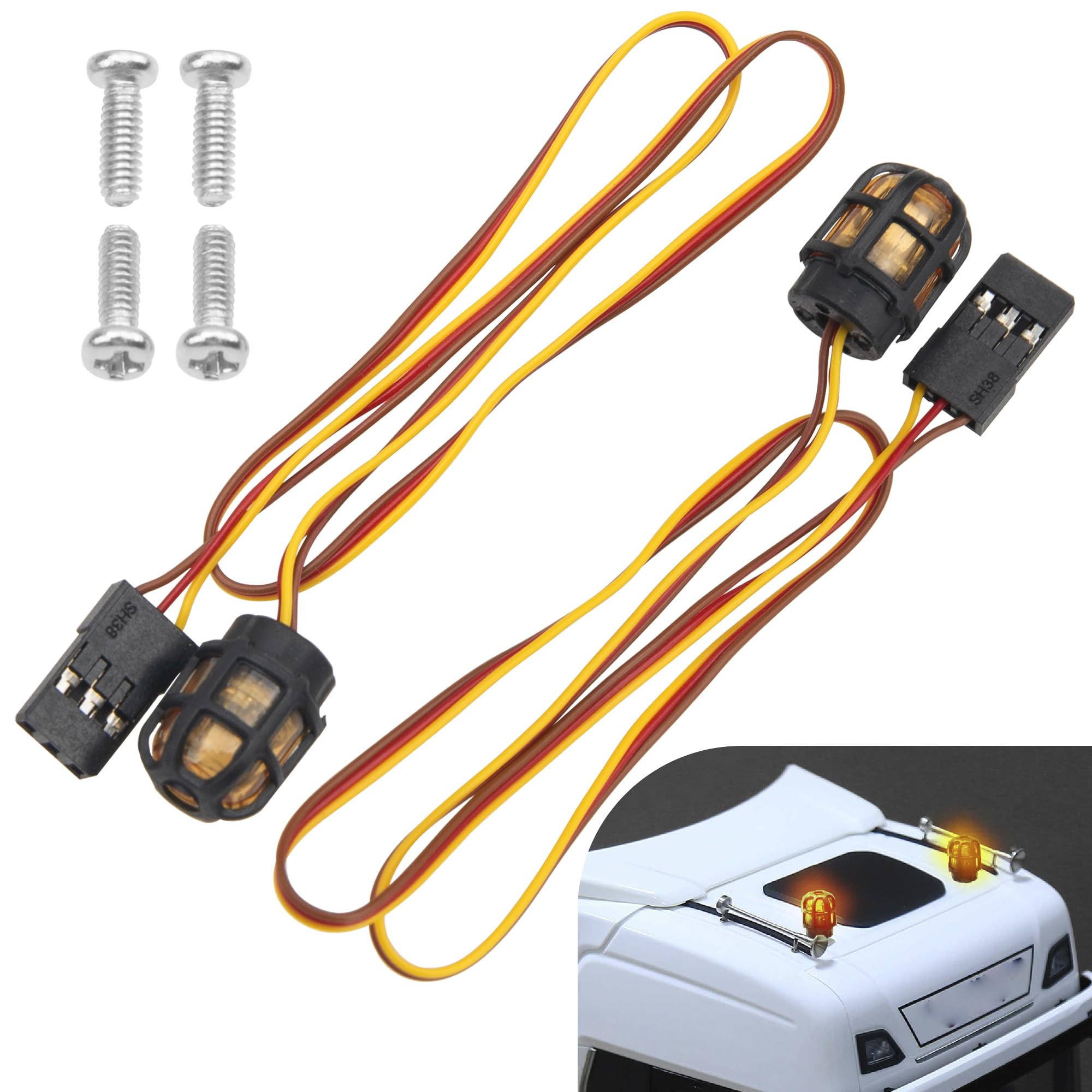 ShareGoo 2Pcs RC Car LED Light RC Beacon Light Strobing-Blasting/Flashing/Rotating Mode Compatible with Traxxas Axial 1/10 1/12 1/16 RC Crawler Car 1/14 Tamiya Tractor Truck (Orange)