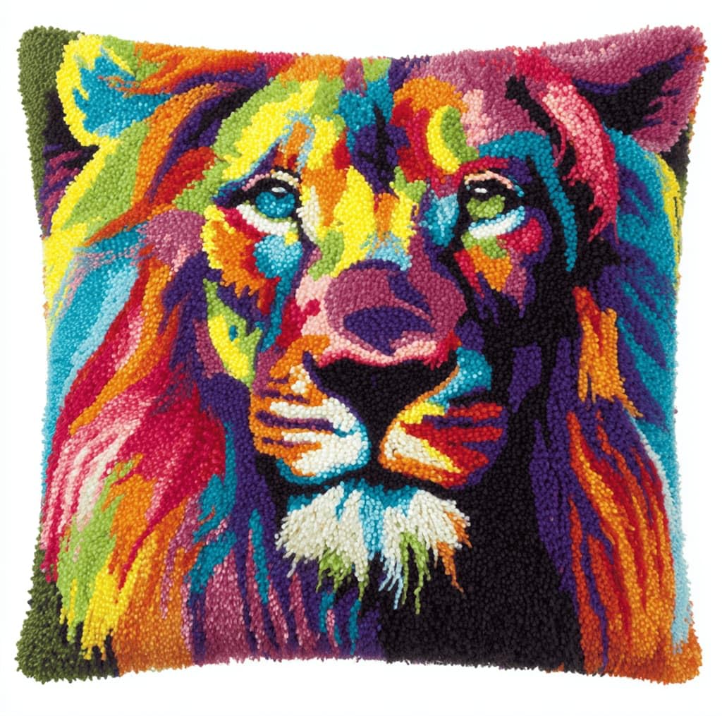 Kitquiver Latch Hook Rug Kits for Adults Lion DIY Latch Hook Cushion Cross-Stitch Embroidery Cushion Cover for Home Sofa Decoration 17X17 in.