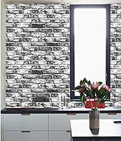 Vista 7 de Yancorp Papel tapiz de ladrillo de 32.8 pies, papel adhesivo impermeable, autoadhesivo, fácil de despegar, papel tapiz blanco y gris
