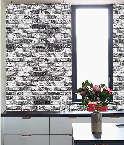 Miniatura 7 de Yancorp Papel tapiz de ladrillo de 10 pies, papel de contacto para despegar y pegar, impermeable, autoadhesivo, fácil de quitar, papel tapiz gris