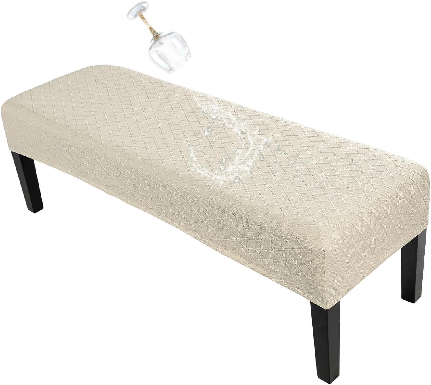 SearchI Waterproof Dining Bench Cover, Stretch Washable Long Bench Seat Covers, Rectangle Dining Table Bench Slipover for Dining Room, Living Room, Kitchen(Beige Jacquard)