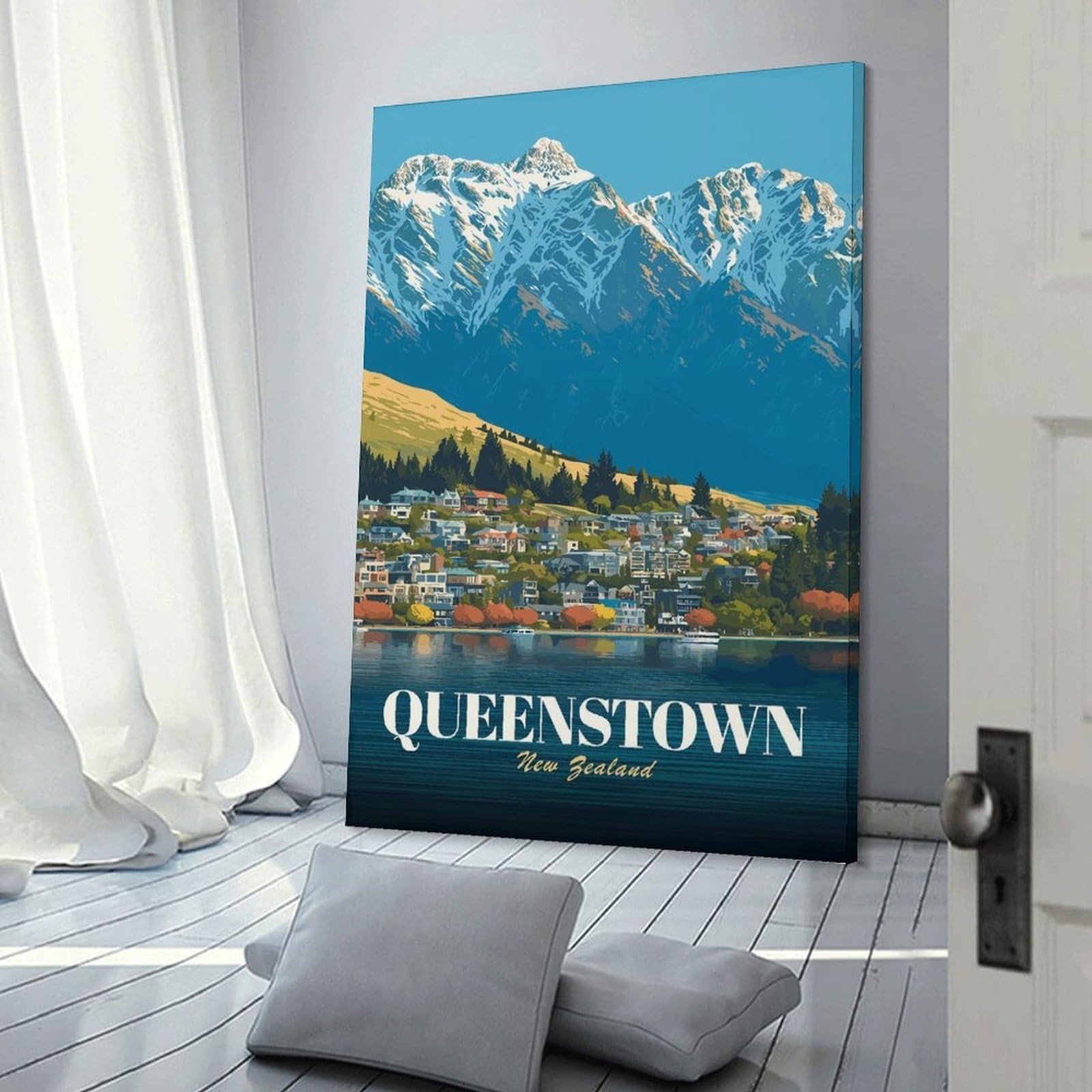 Junmoney Queenstown New Zealand Vintage Canvas Wall Decor, 12x18inch(30x45cm), for Gallery Wall Decor And Room Displays, Wall Decor Suited to Curated Displays