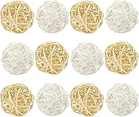 Vista 1 de Framendino, Paquete de 12 bolas decorativas de mimbre de ratán de 2 pulgadas, para decoración del hogar, boda, color blanco natural