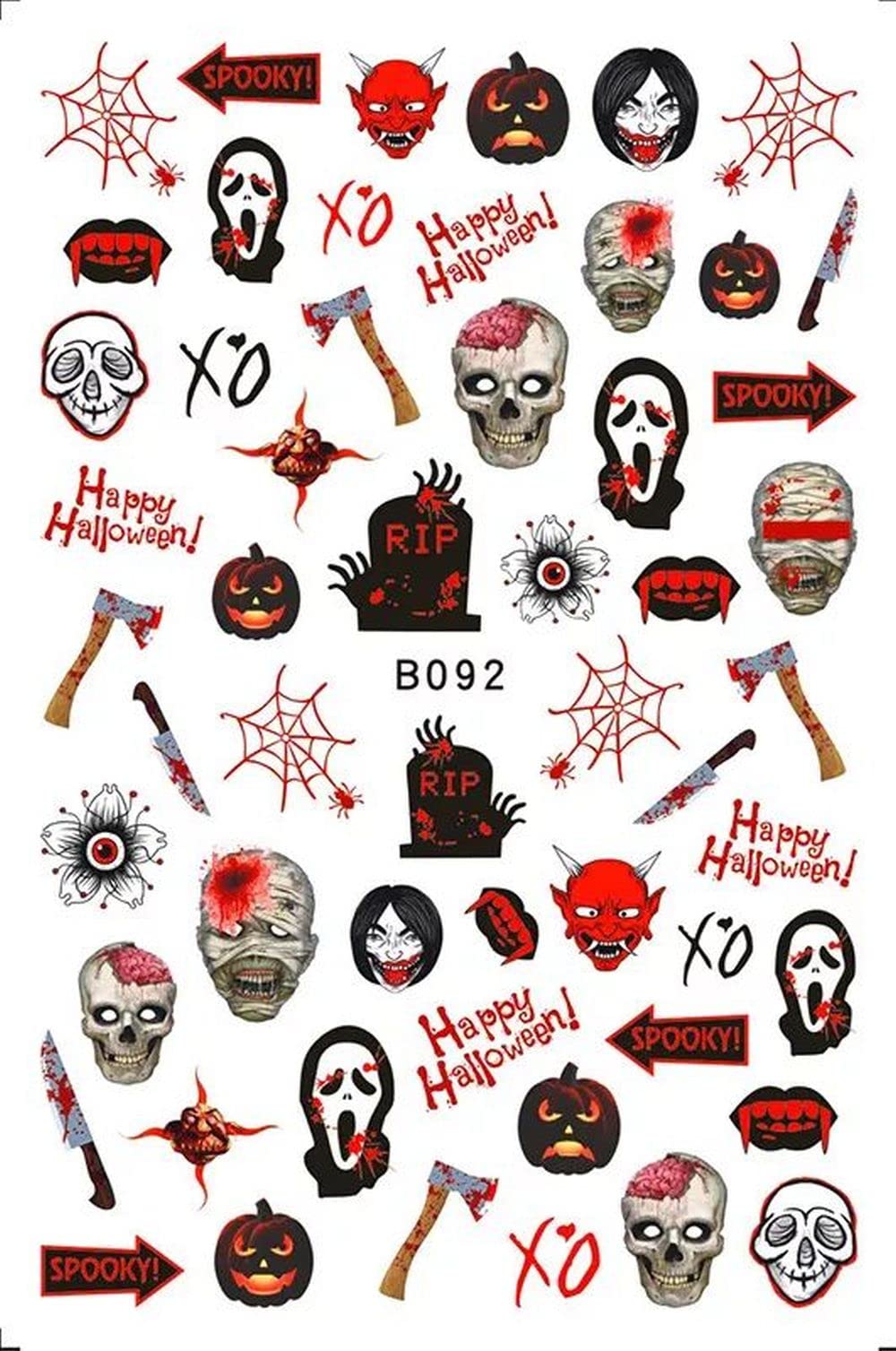 Halloween - Scream - Ax - Slasher Inspird fingernail Art Stickers Decals - Skull - Zombie - Knife - Devil - Pumpkin - Jack o Lantern