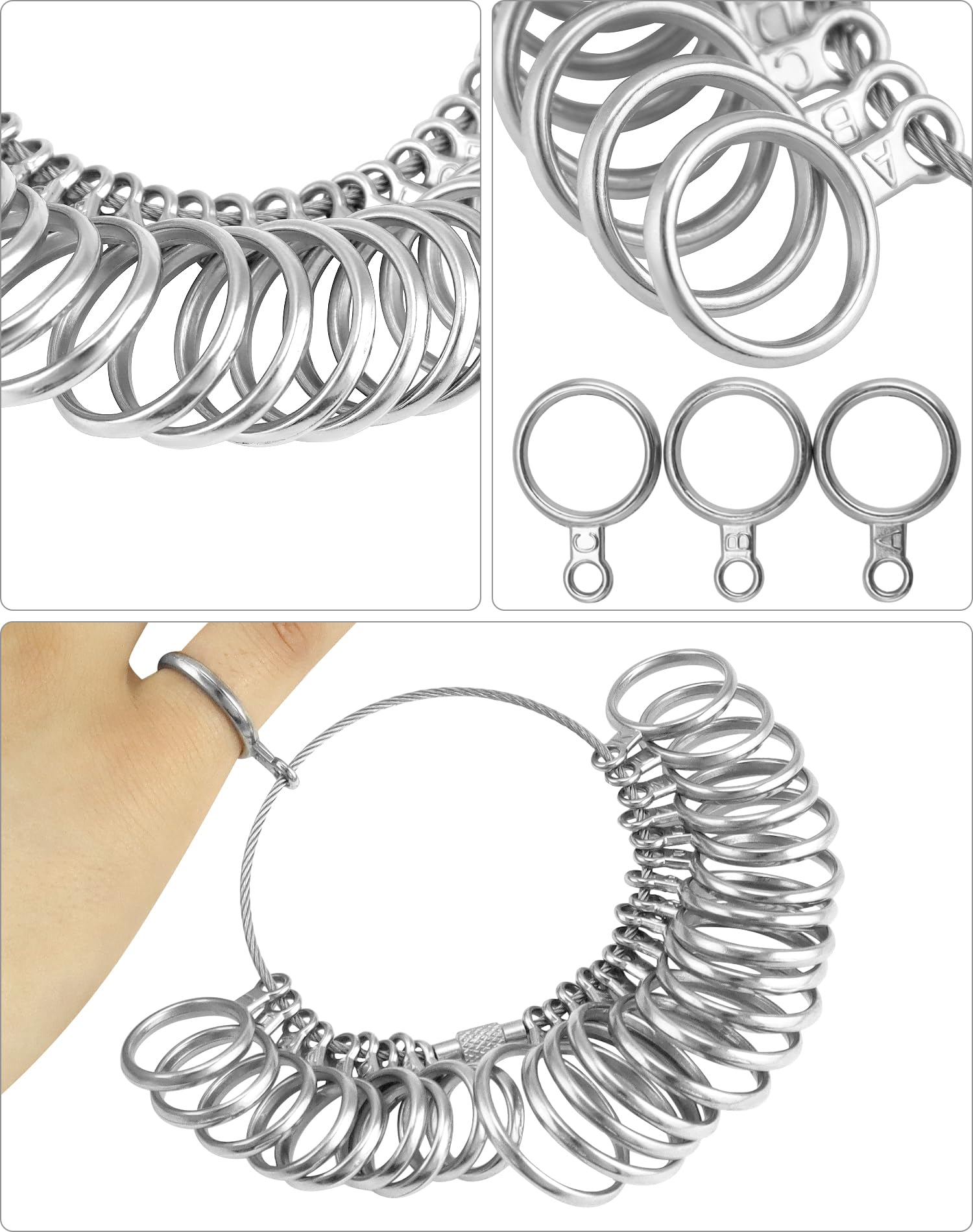 QWORK® 4 pièces jauge Anneaux Outil de Bague, Mesure Bague Doigt, maillet en Caoutchouc, Outil de Fabrication de bagues