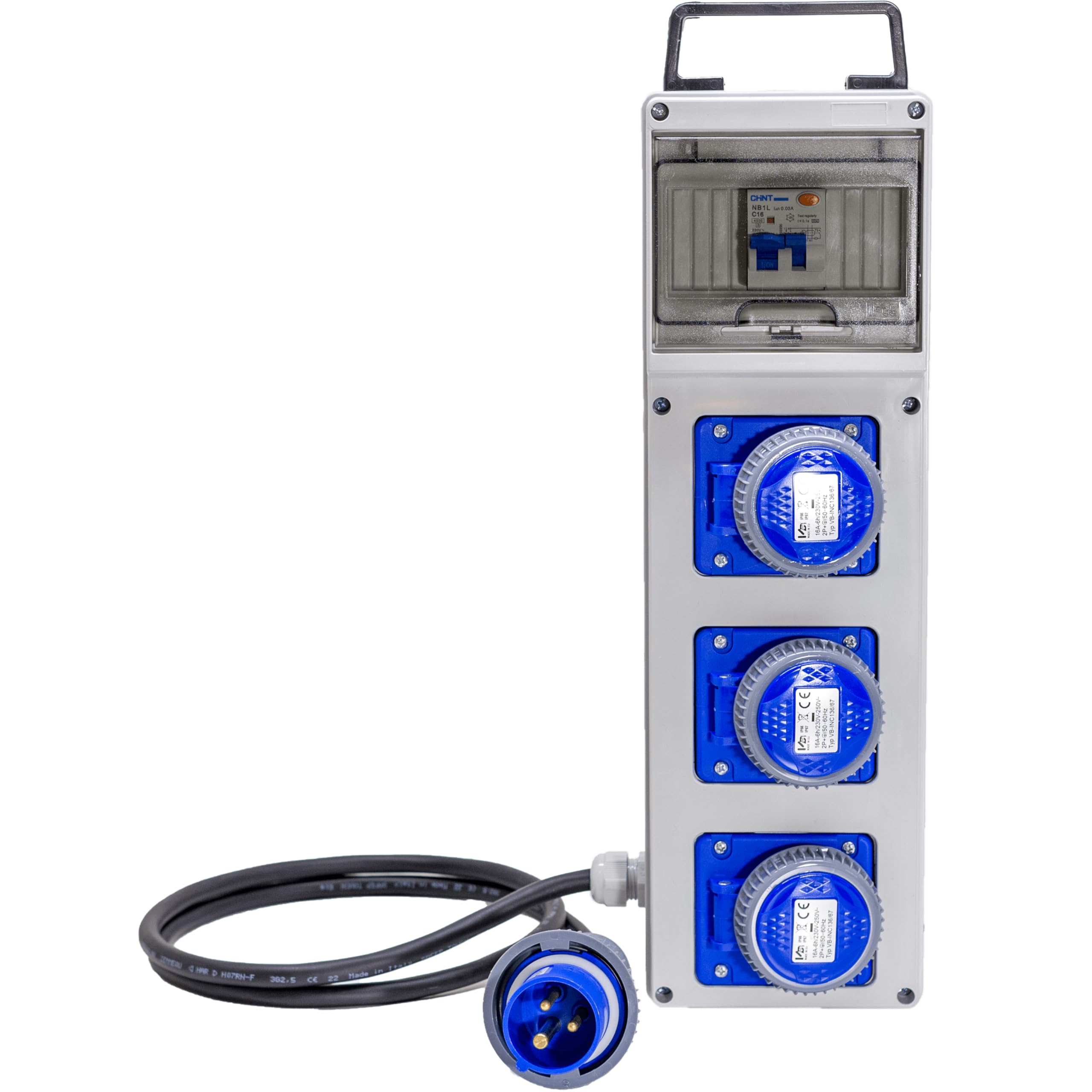 ELETTROWATT - Quadro Elettrico di Distribuzione Industriale da Cantiere ASC Portatile - 3 Prese CEE IP67 da 16A - Magnetotermico da 16A - Quadro Monofase Con Certificazione Inclusa - Made in Italy