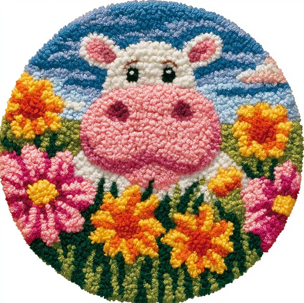 kitphoenix Rug Craft Kit Hippo and Flowers