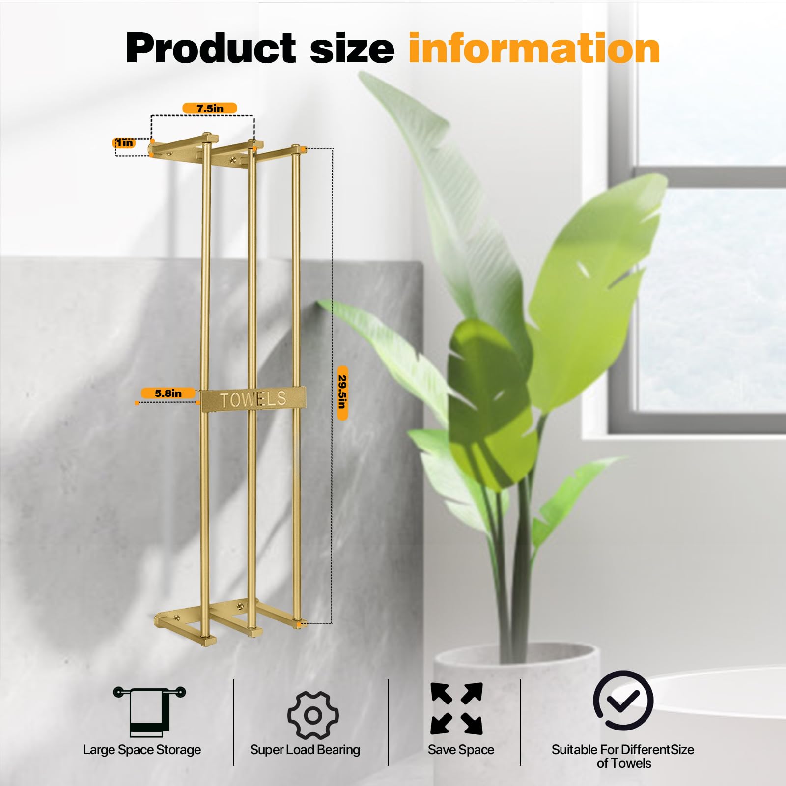 Towel Rack Wall Mounted, LAFEALO Gold Towel Rack for Bathroom, Bath Towel Holder,Bathroom Organizer, Bathroom Towel Storage, Washcloths in Small Bathroom/RV/Camper