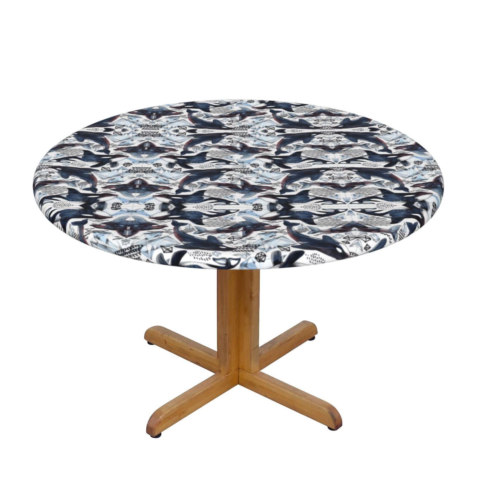 ZQYTGFDC Killer Whale M Decorative Round Tablecloth Waterproof Anti Stain Oil Proof Size for 40 50 inch