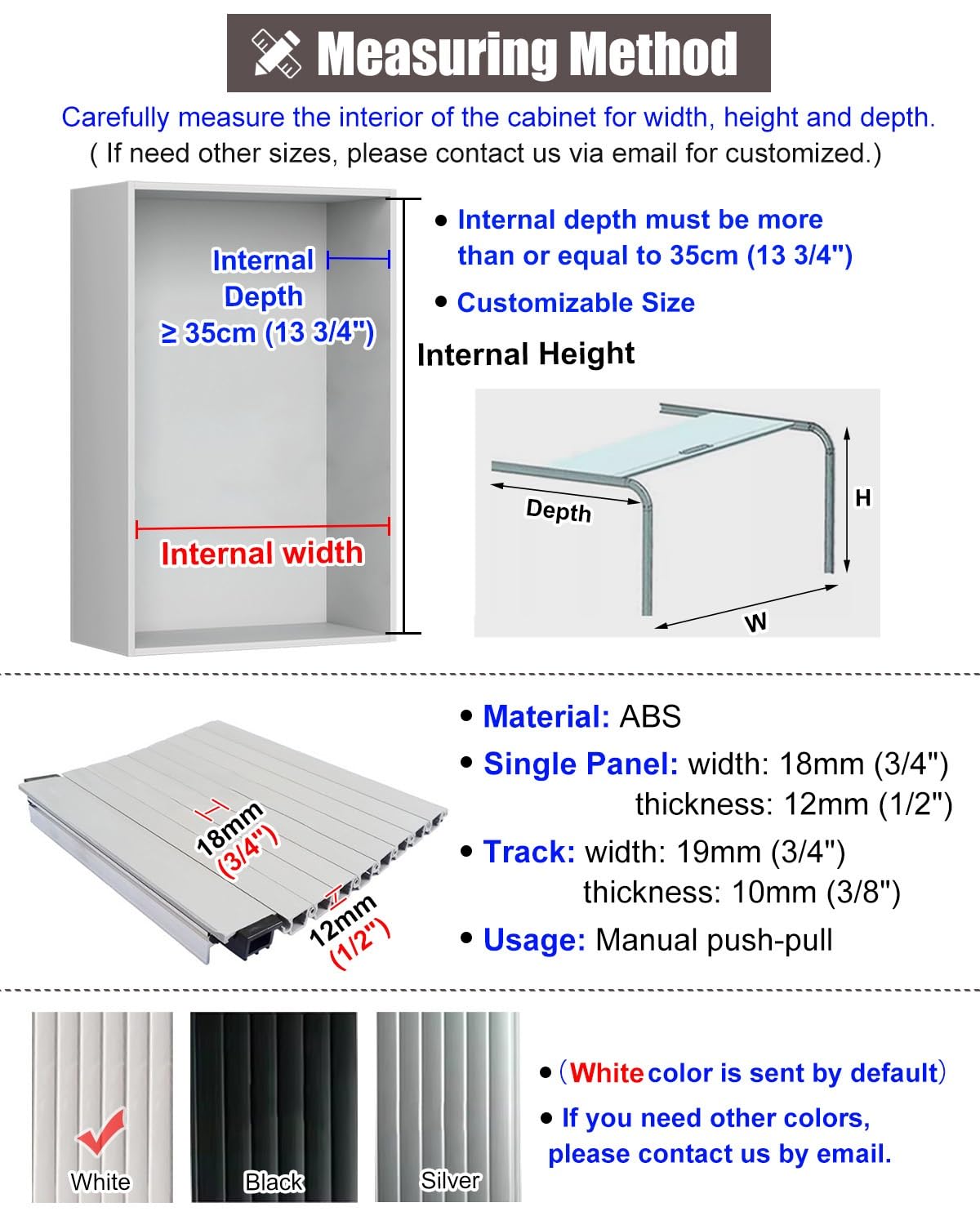 Kit de puerta de tambour para armarios de cocina, puertas correderas plegables de plástico, puerta enrollable para armarios y aparadores, se adapta a 65 x 75 cm