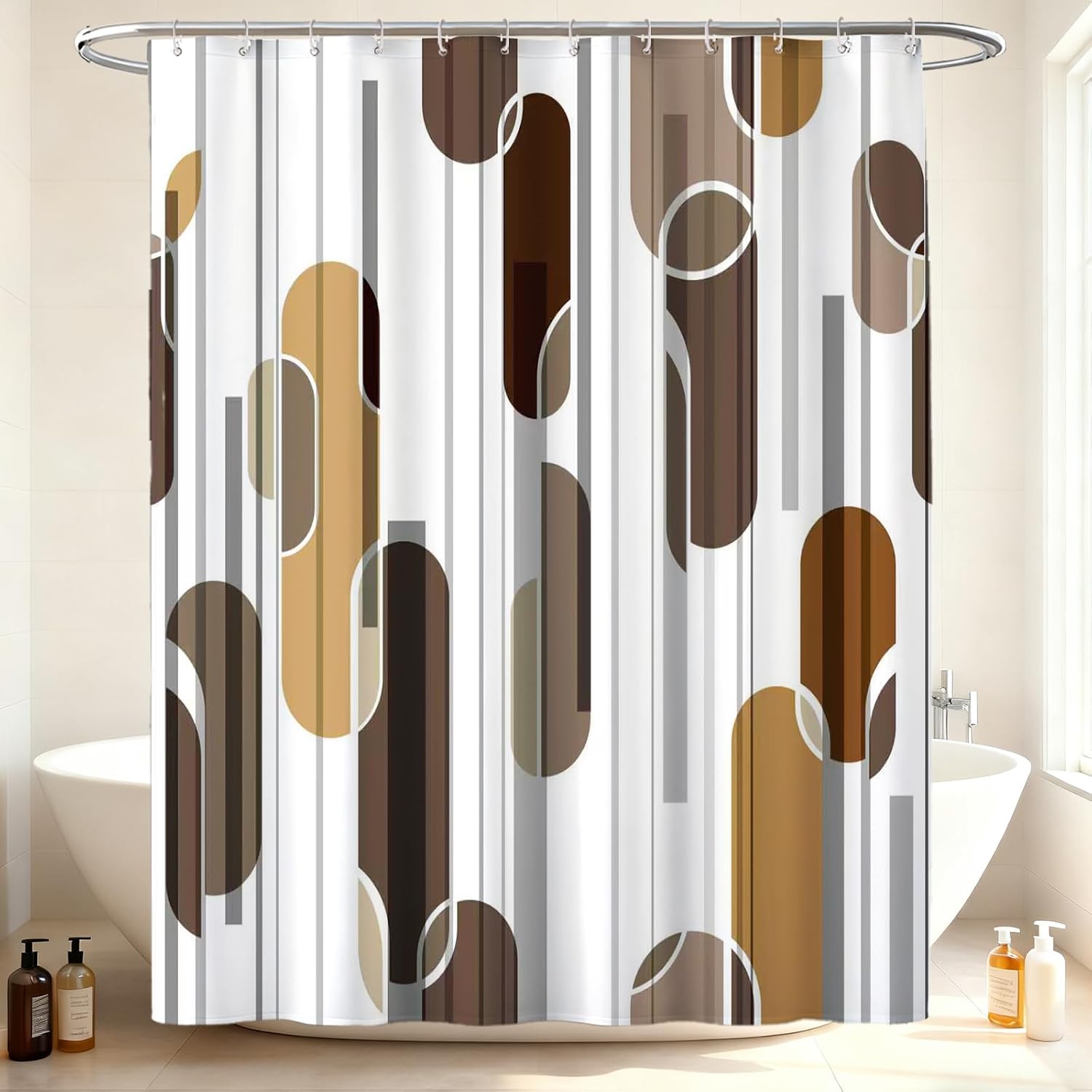 Retro Mid Century Modern Geometric Abstract Shower Curtains for Bathroom‌ image 4