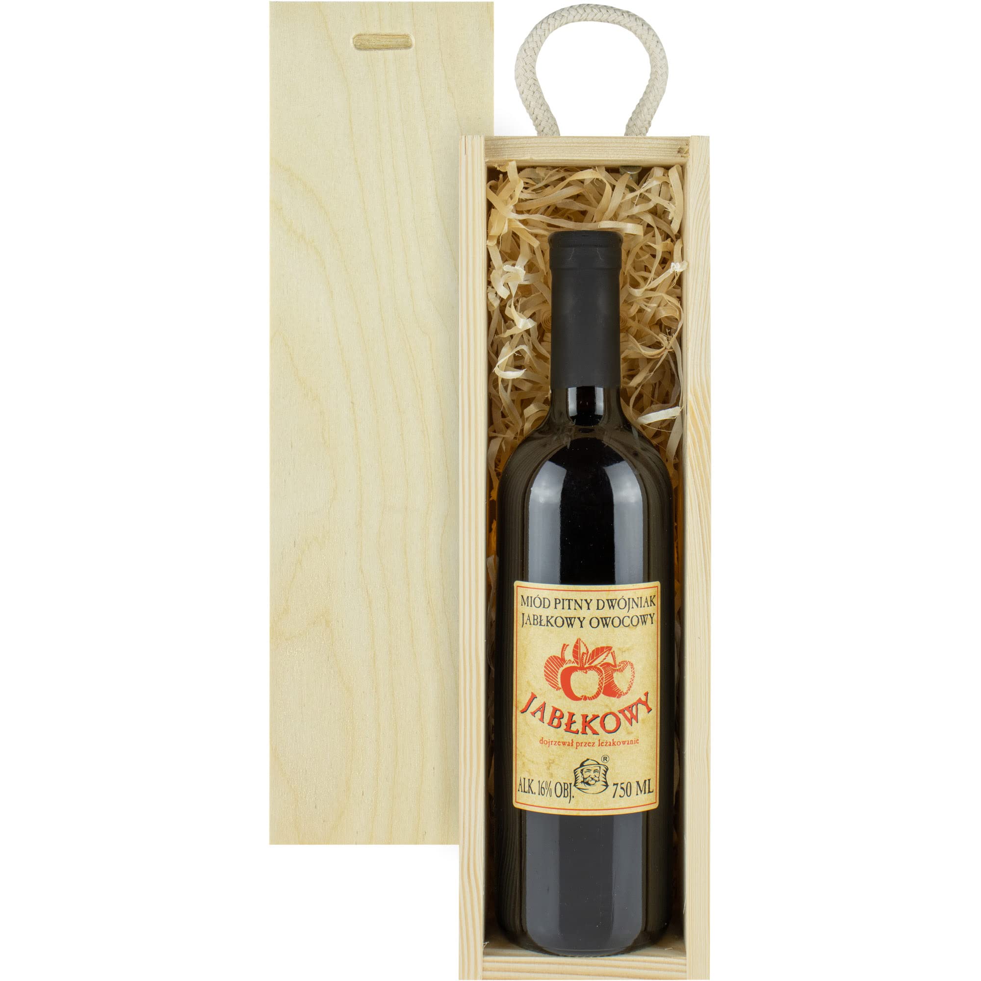 Met Dwójniak Jabłkowy - Halber Apfel Geschenkset in einer leichten Holzbox | 750ml | 16% Alkohol Metwein | Polnische Produktion