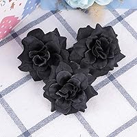 Vista 8 de FOMIYES Flores artificiales, 50 unidades, flores artificiales, rosas de seda, cabezas de rosas negras para novia, boda, fiesta, decoración