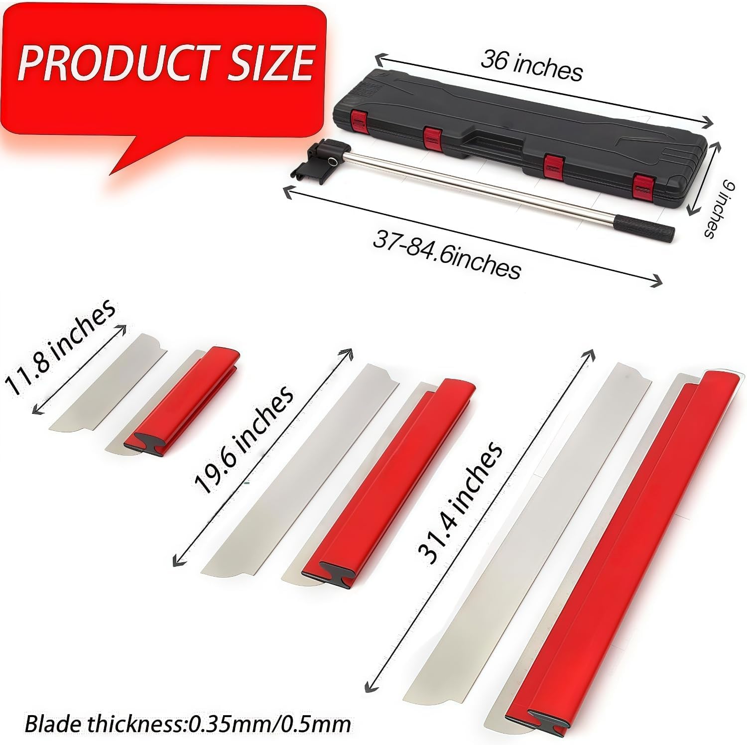 Trockenbau-Skimming-Messer-Set mit Verlängerungsgriff, professionelle Trockenbau-Werkzeuge mit Handschuhen, Edelstahl 300 mm + 500 mm + 800 mm Skimming-Klingen zum Glätten von Wand und Decke