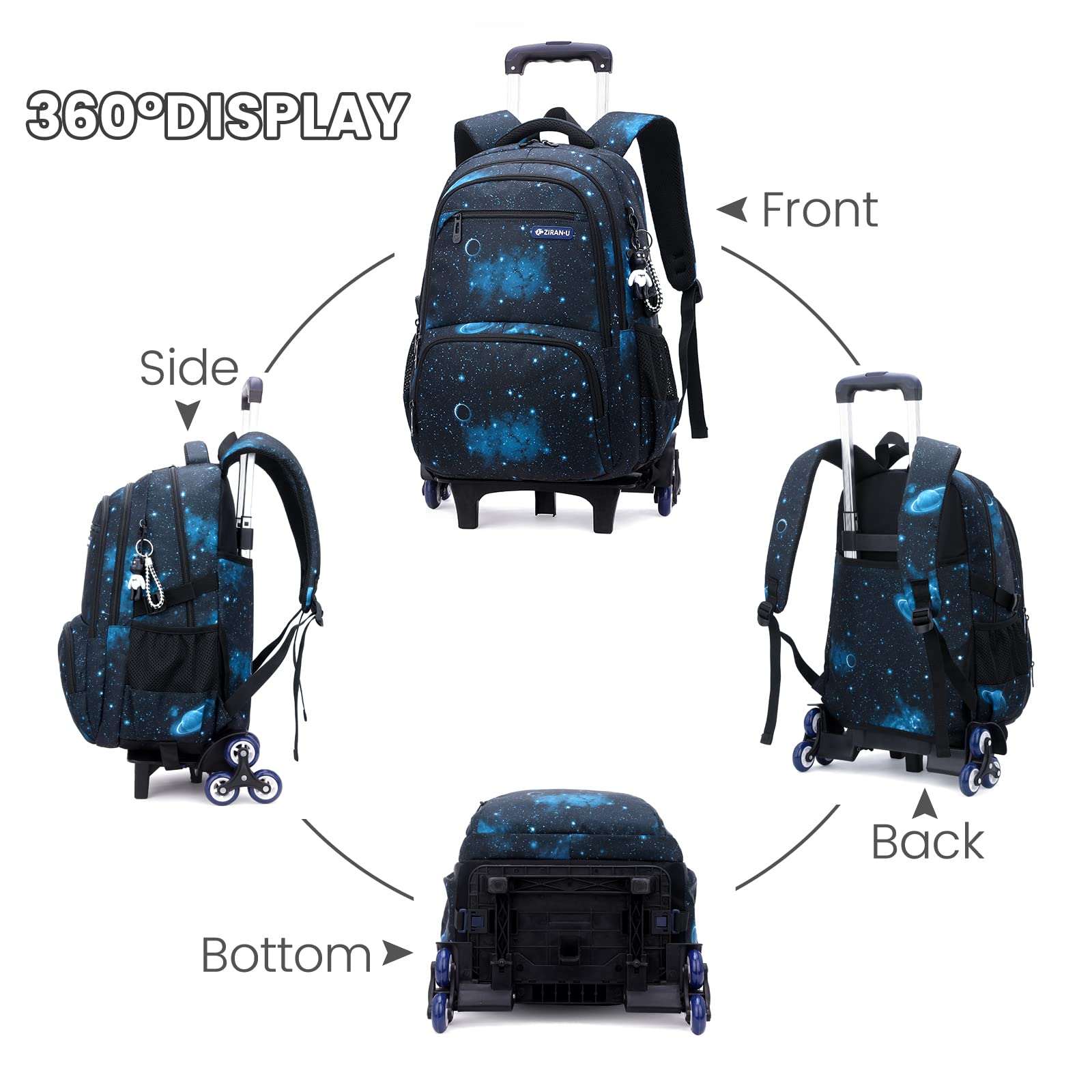 Amythe Mochila Escolar con Ruedas para Niños Adolescentes, 6 Ruedas | Mochilas con Carro para Niños, Mochila Trolley Chicos, Desmontable, Azul, Ideal para IR al Colegio o de Viaje
