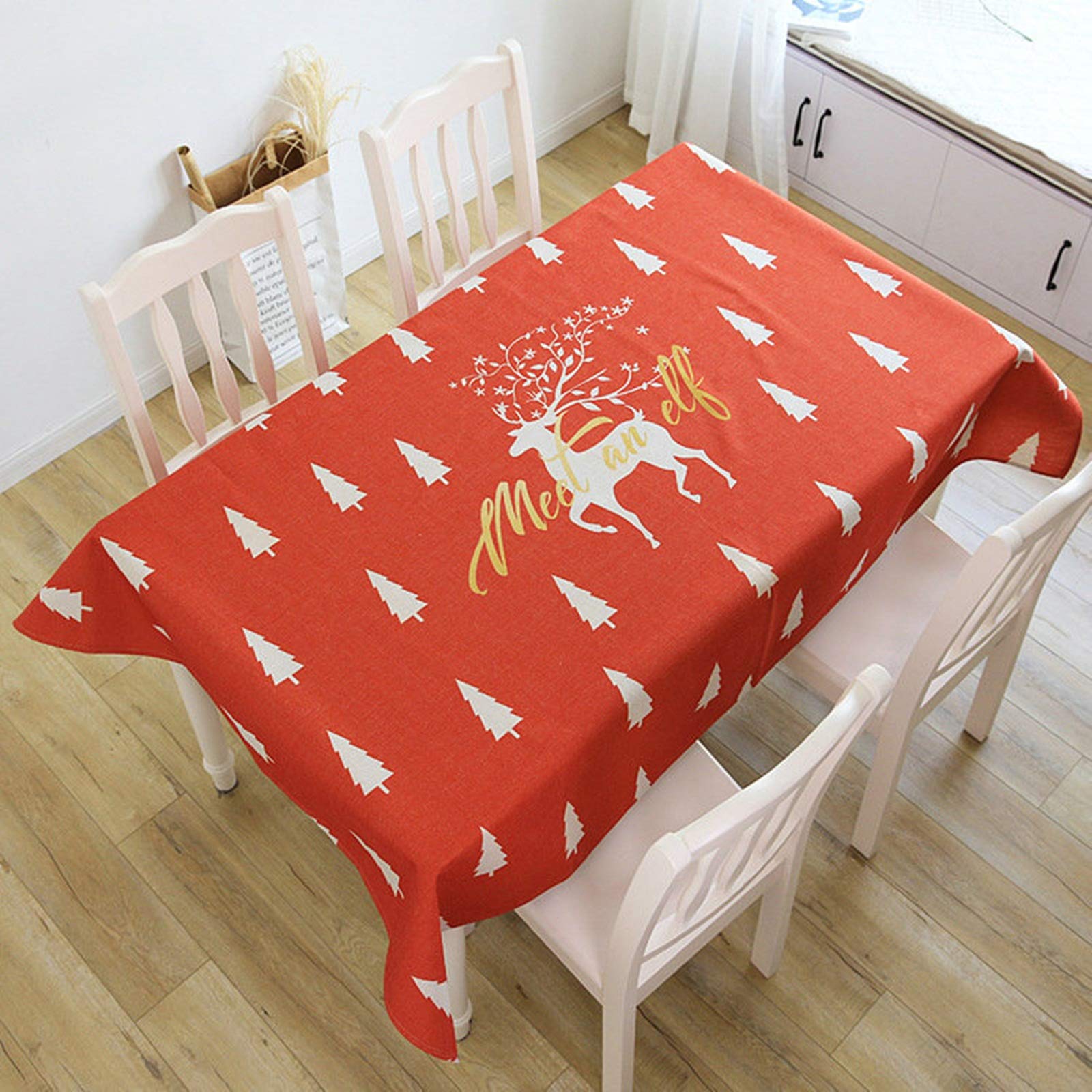 Nappe coton picnic rouge avec cerf et arbres de Noël pour repas en famille