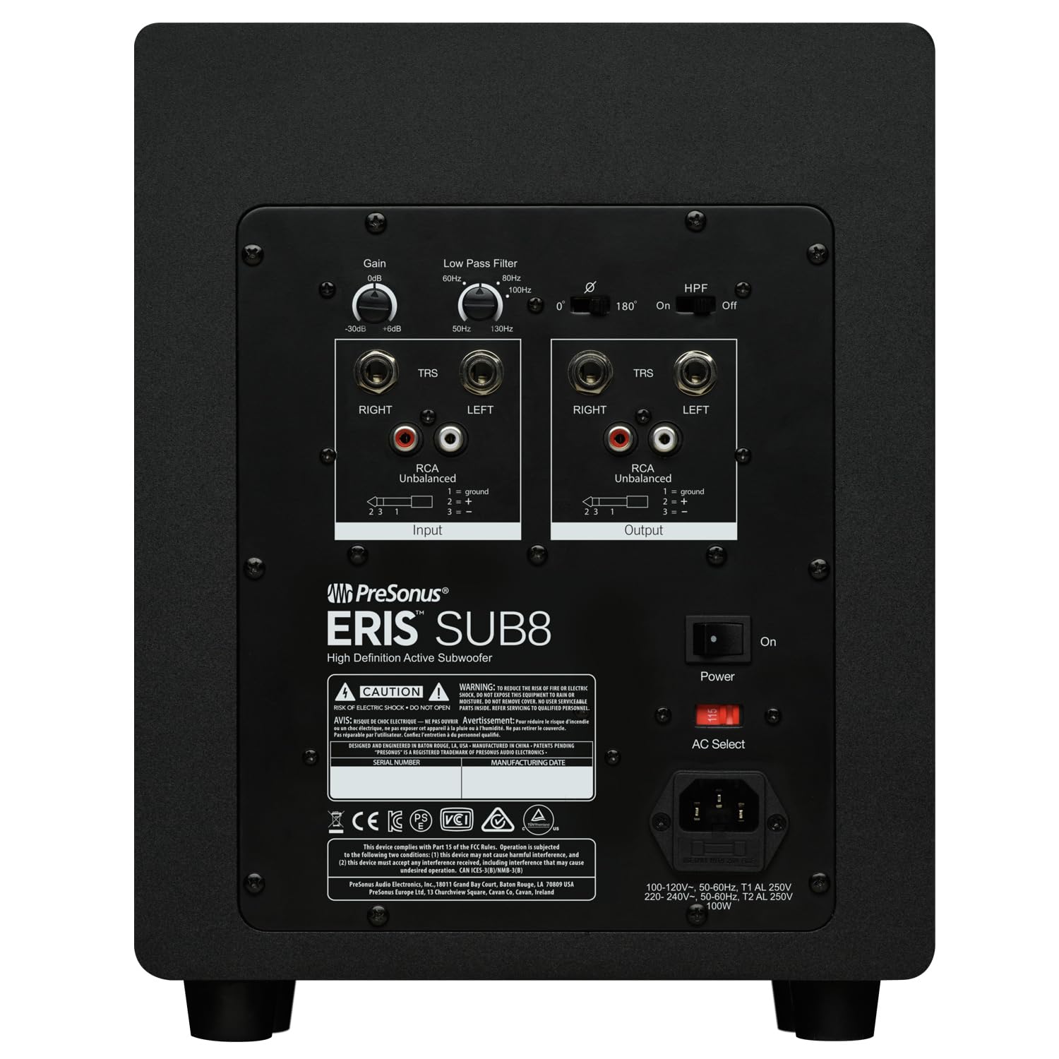 PreSonus Eris Sub 8BT Aktiver Studio-Subwoofer mit Bluetooth 8 Zoll + 2X keepdrum Klinkenkabel