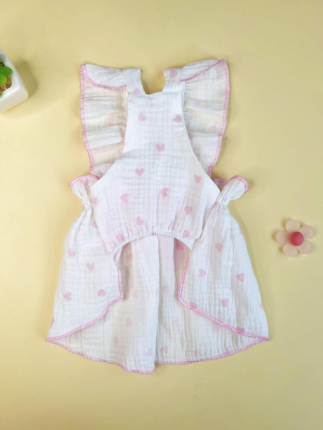QWINEE 2 Piece Cute Heart Pattern Dog Dress Ruffle Trim Princess Dress Cat Vest Dress Lace Trim Summer Dress Pet Clothes for Small Medium Cats Dogs Kitten Puppy Multicolor A Large