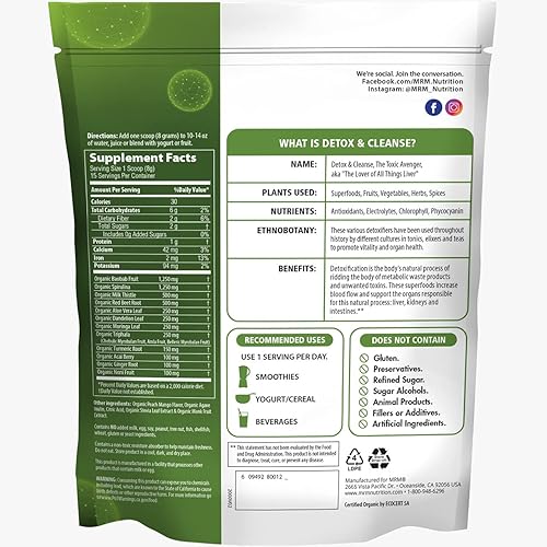 Miniatura 2 de MRM Nutrition Organic Detox and Cleanse Powder | Sabor a melocotón y mango | Desintoxicación diaria suave | Superalimentos | Antioxidantes +