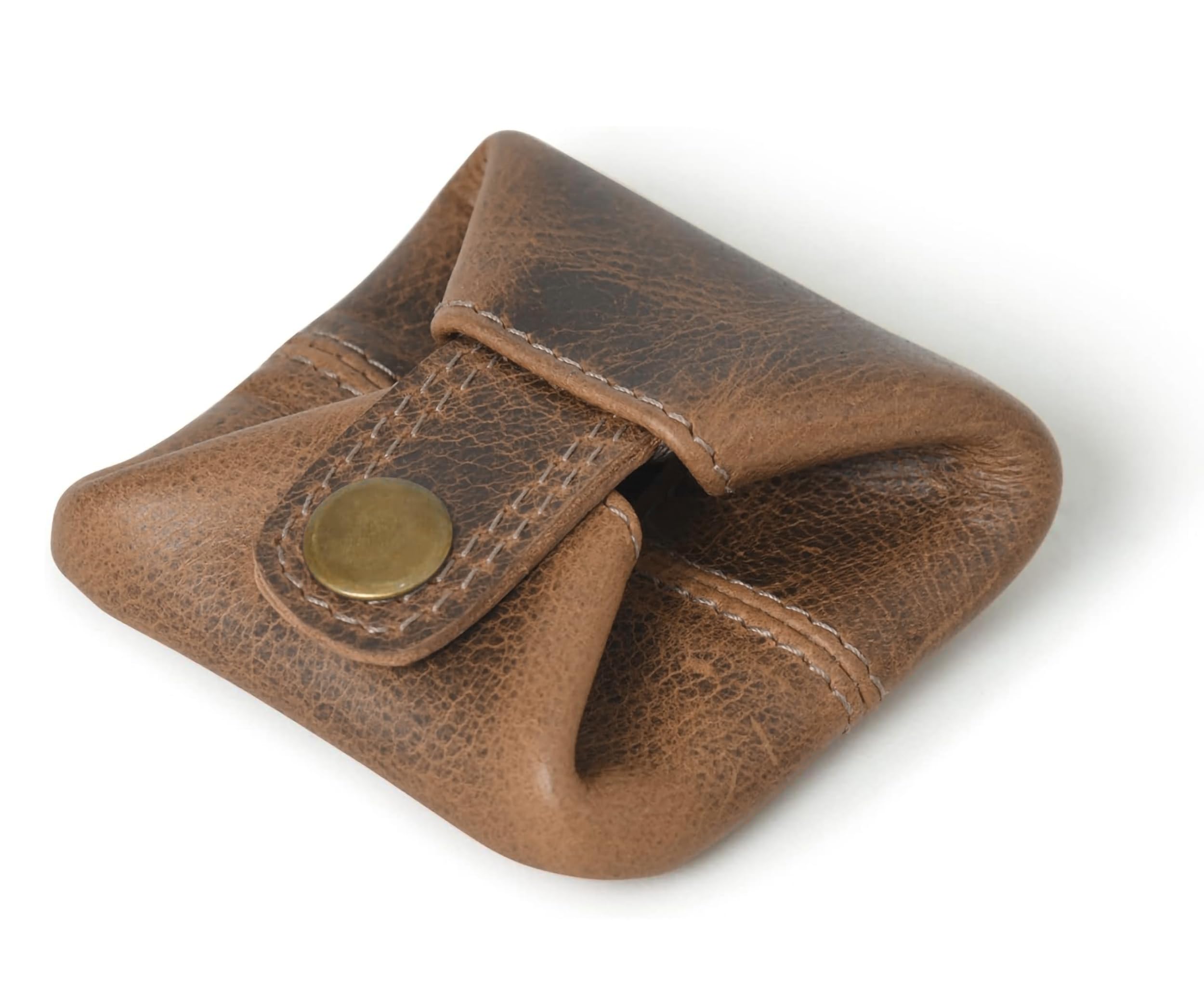 Handcrafted Leather Coin Pouch – Compact Change Holder & Mini Wallet for Men & Women – Hunter Brown-image-22