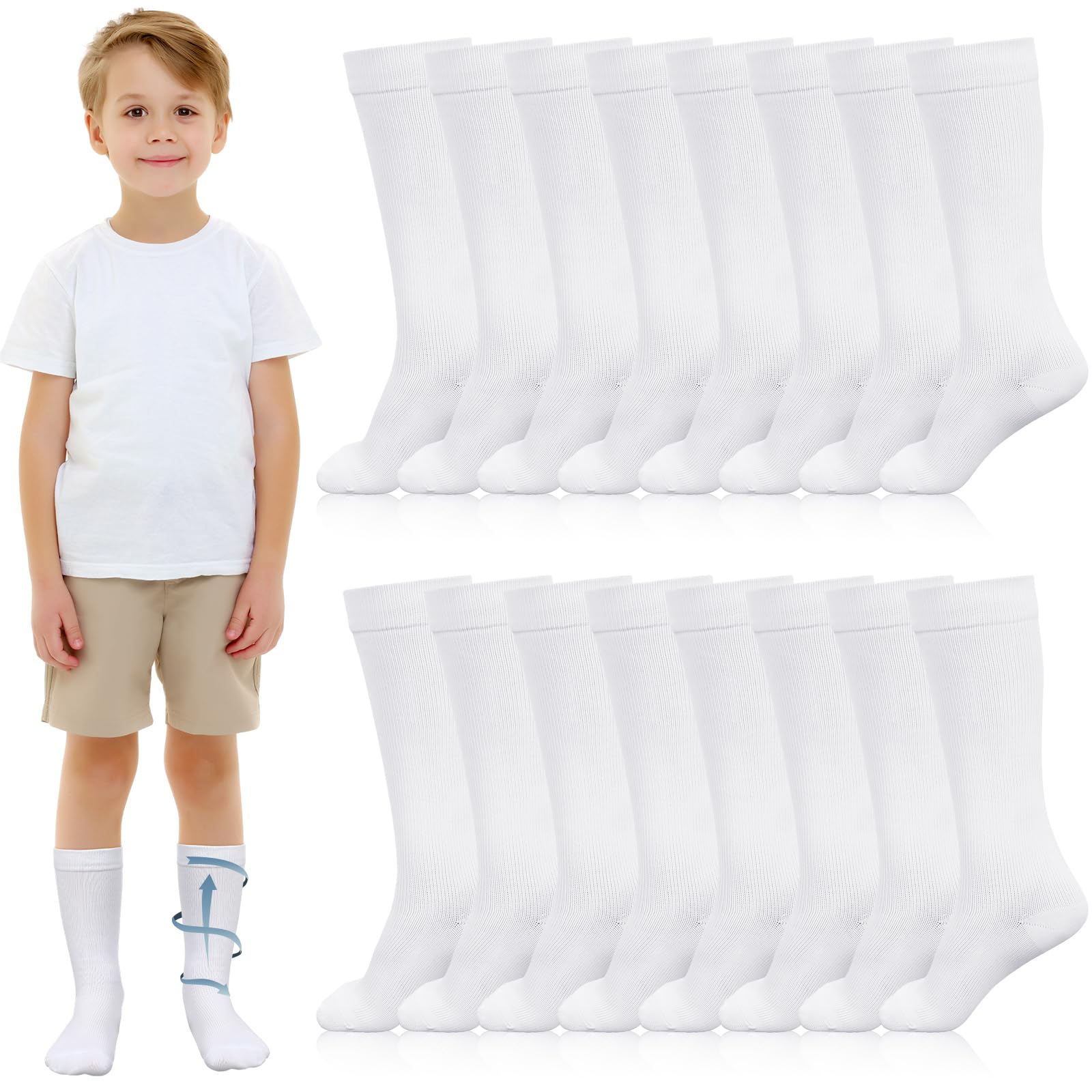 Shinymoon 8 Pairs Kids Compression Socks 15-20 Mmhg for Boys Girls