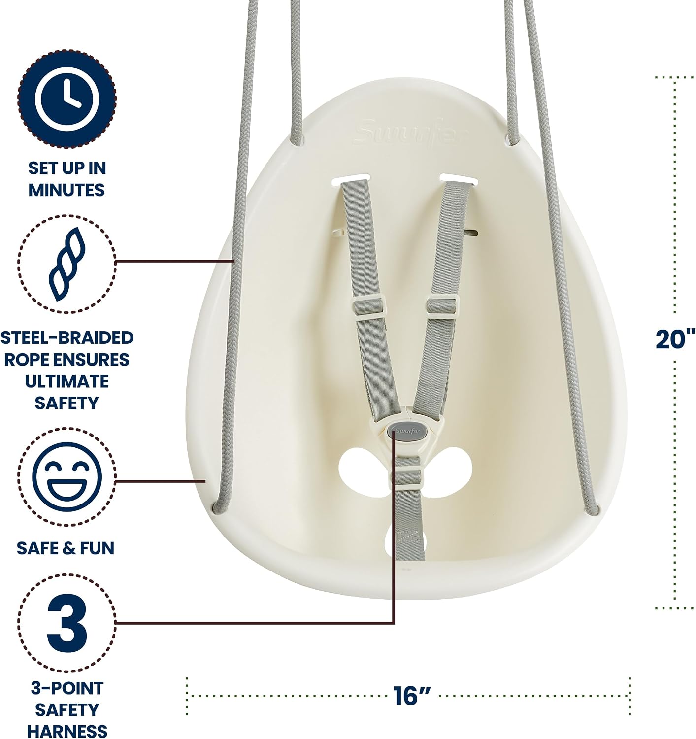 Swurfer Coconut Toddler Swing – Comfy Baby Swing Outdoor, 3- Point Adjustable Safety Harness, Secure, Safe Quick Click Locking System, Blister-Free Rope, Easy Installation, Ages 6-36 Months image 5