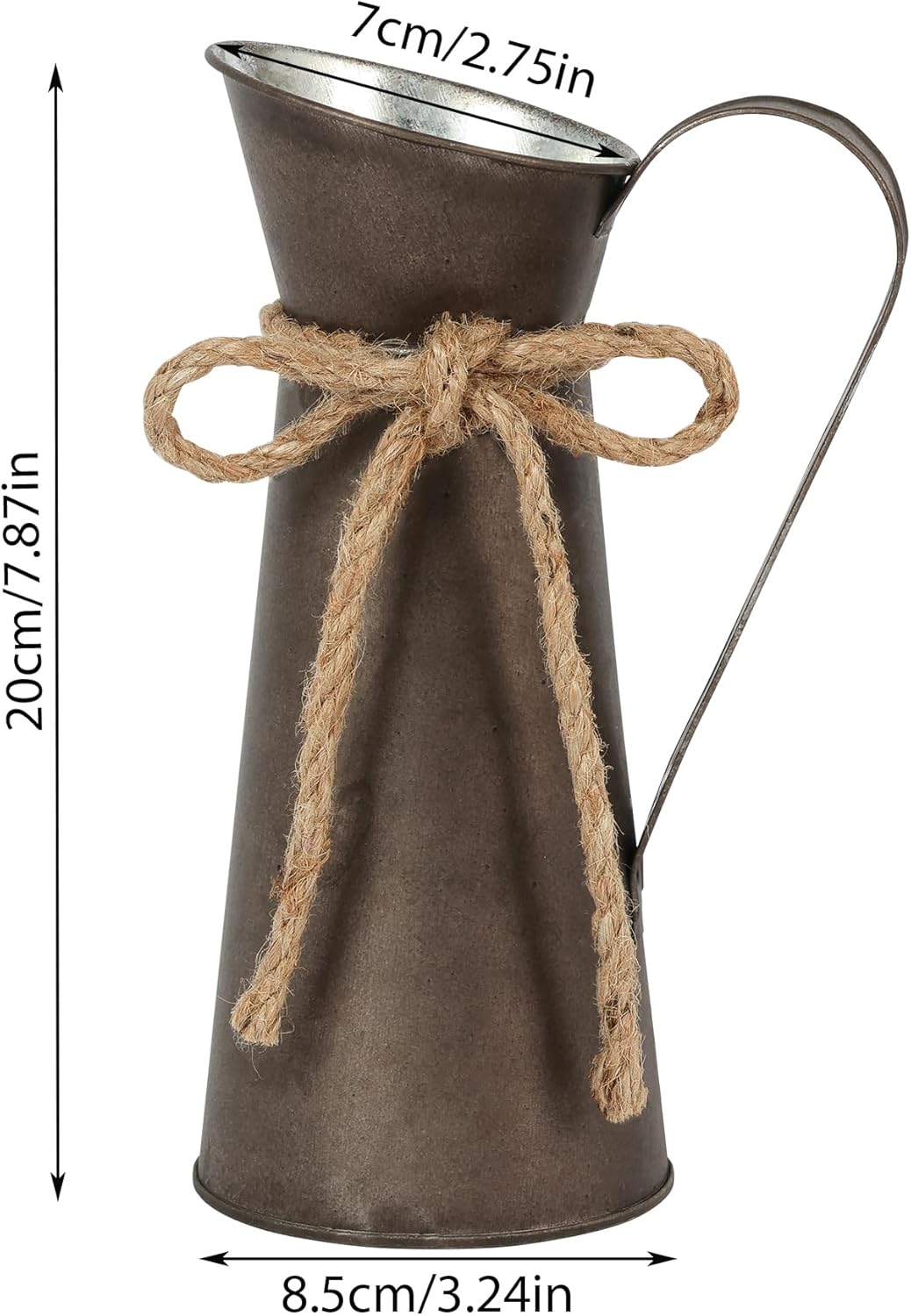 2 Pack Vintage Metal Milk Jug Vase Decor, Shabby Chic Decor Rustic Metal Pitcher, 7.87 Inch Pitcher Vintage Flower Vases for Home/Wedding Decorations - Image 3