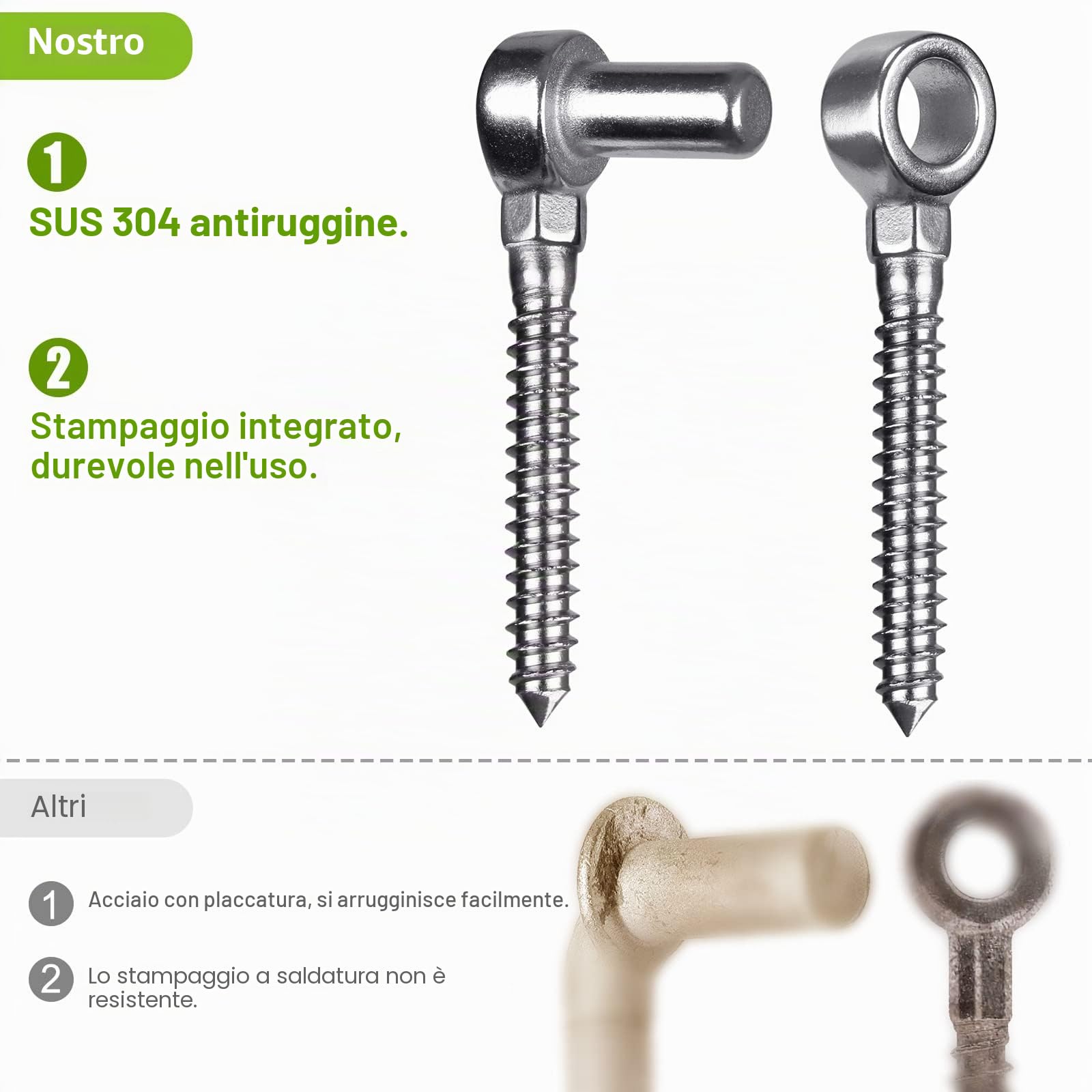 Insaga Hardware per cancelli in acciaio inox 304 con gancio a vite e cerniere a occhiello per montare cancelli, stampaggio monopezzo con bullone a vite non saldante e cerniera a cinghia (2 pz)