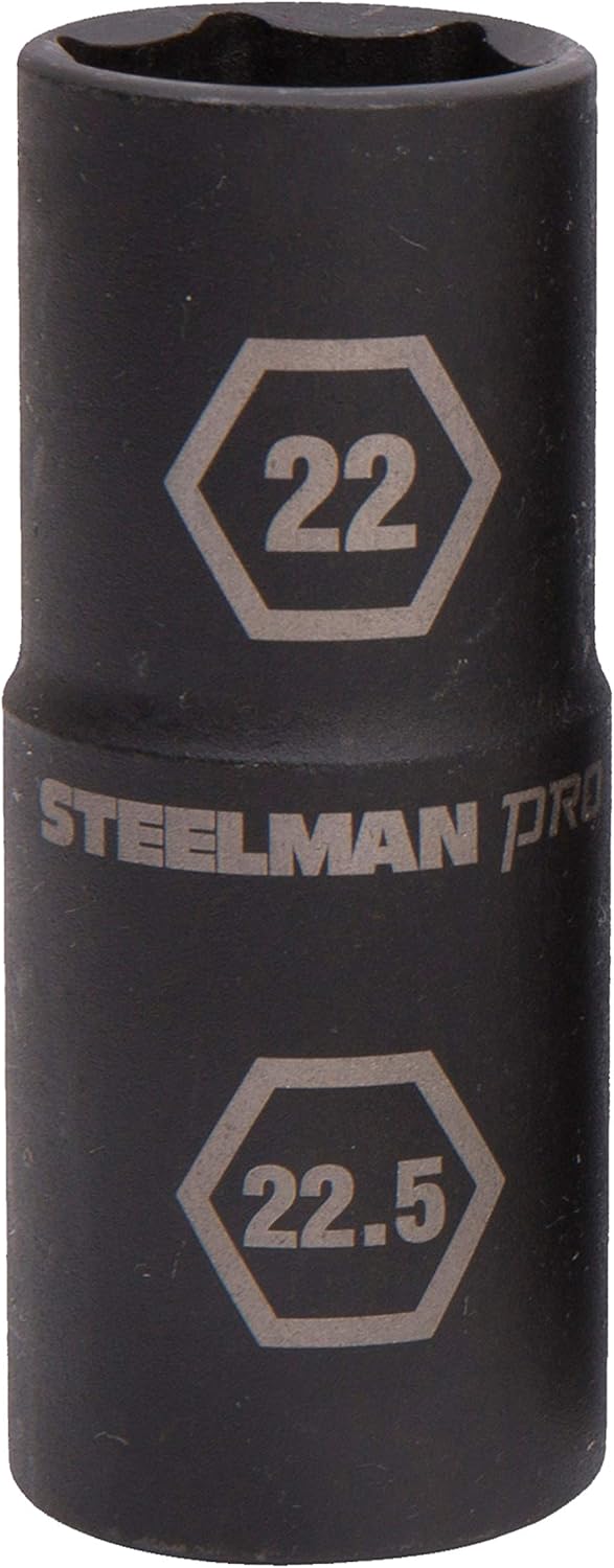 Steelman Pro 5-Piece 1/2-Inch Drive Metric 6-Point Thin Wall Impact Flip Socket and Knockout Bar Set with Half Sizes (18.5 x 19.5mm, 21 x 21.5mm, 22 x 22.5mm, and 21.5 x 22.5mm Sockets)