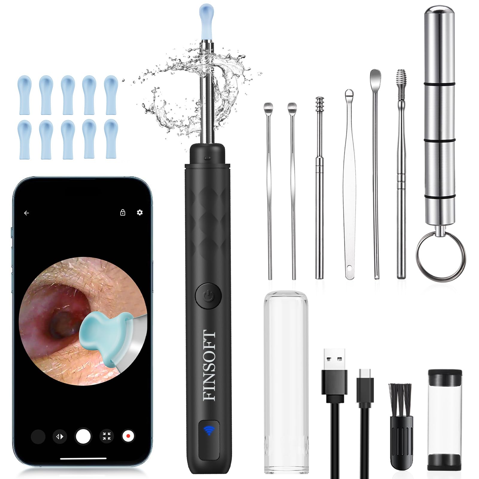 Ear Wax Removal Tool Camera, Ear Cleaner with Camera, Ear Wax Removal Cleaning Kit with 1296P HD Camera and 6 LED Lights, Earwax Removal Kit with 10 Ear Pick for iOS and Android, Black