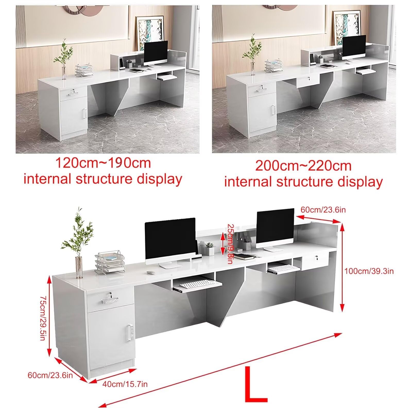 Modern Reception Desk with Lockable Drawers180.3 cm Wooden Entry Table for Beauty Salon & LobbyStylish Reception Table & Functional Design