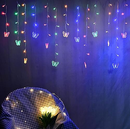 Vista 33 de Butterfly Curtain Lights 13ft 96 LED Twinkle Fairy Lights 8 Modes String Lights with Remote, Butterfly Hanging Decoration for Bedroom Dorm Wall
