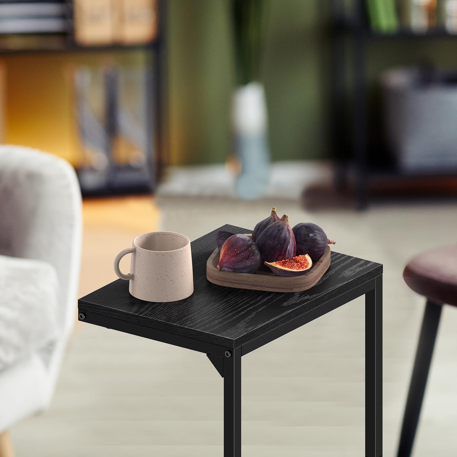 Fogein C Shaped End Table Set of 2,C Table End Table, Slide Under Sofa Table, Small Side Table for Couch, Sofa Side Table for Living Room, Bedroom, Metal Frame(Black)