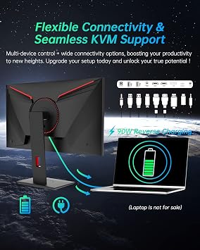 KTC 27 Inch Mini LED Monitor, 1440P 165Hz/144Hz Gaming Monitor, HDR1000, Built-in Speakers, HDMI2.0, DP1.4, Type-C 90W, USB, KVM, Swivel/Height/Pivot/Tilt Adjustable, Mountable, 2K PC Monitor