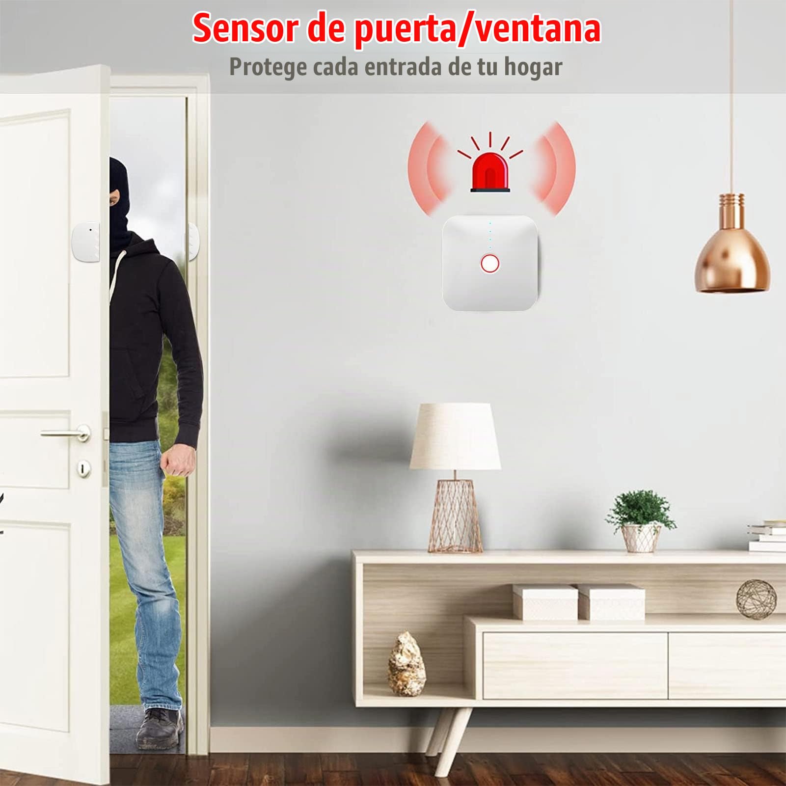 Wolf-Guard WM4N - Sistema de Alarma Inteligente 4G WiFi con Central de Alarma, Compatible con Tuya Smartlife App, Sensor de Puerta/Ventana y Sensor de Movimiento Incluidos, Control Remoto, Kit