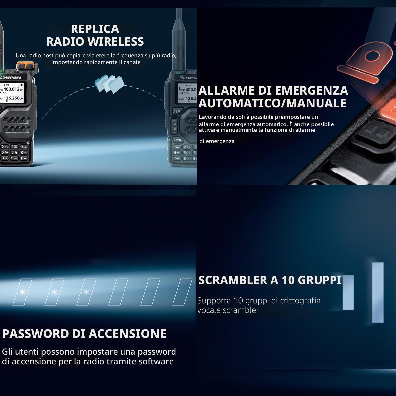 QUANSHENG UV-K5 Walkie Talkie a lungo raggio con auricolare e cavo di programmazione VHF UHF 200 canali radio portatile ricaricabile professionale AM/FM/DTMF, VOX, Frequenza copia, NOAA Meteo