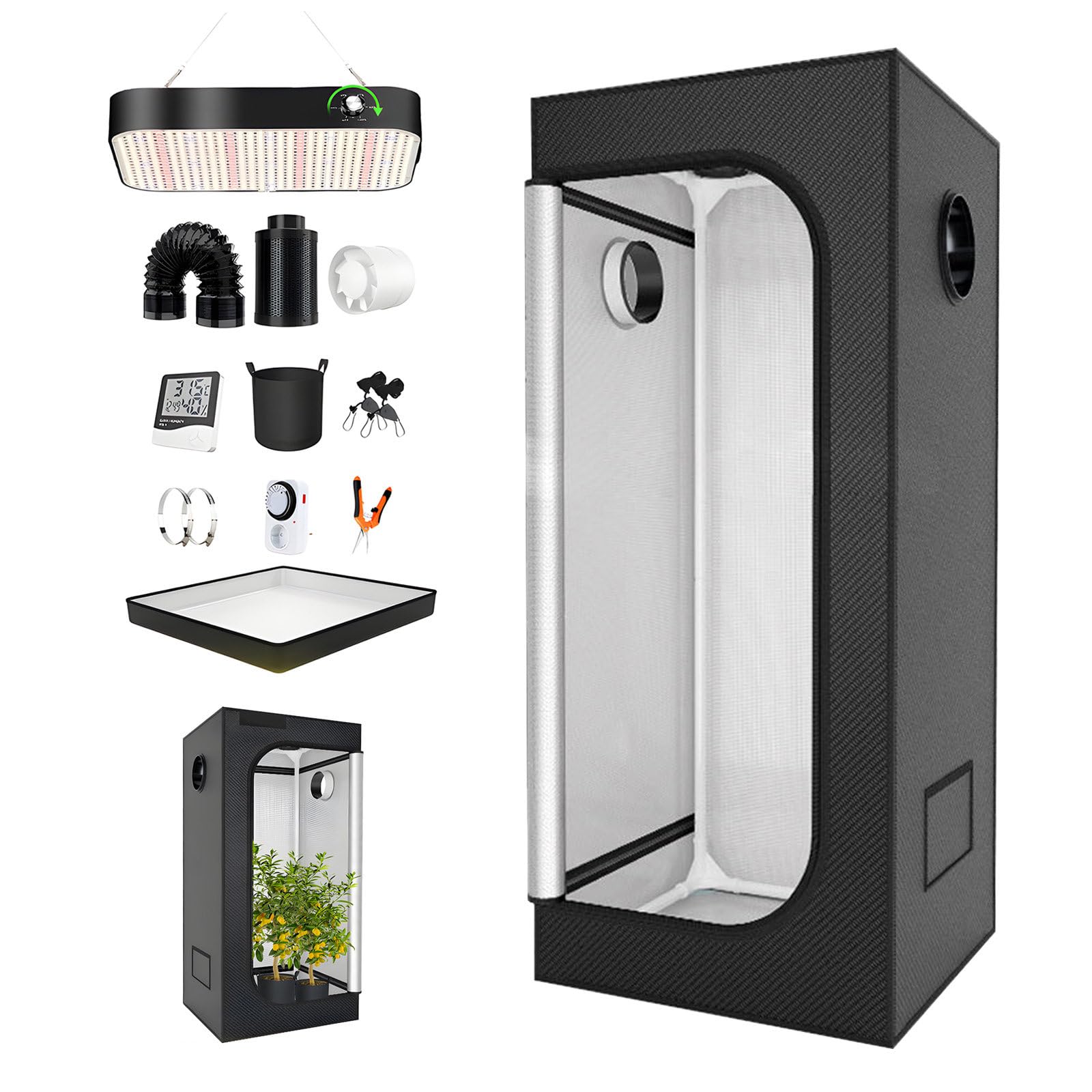 Kit completo de tienda de cultivo para interiores con doble puerta de visualización y tela altamente reflectante