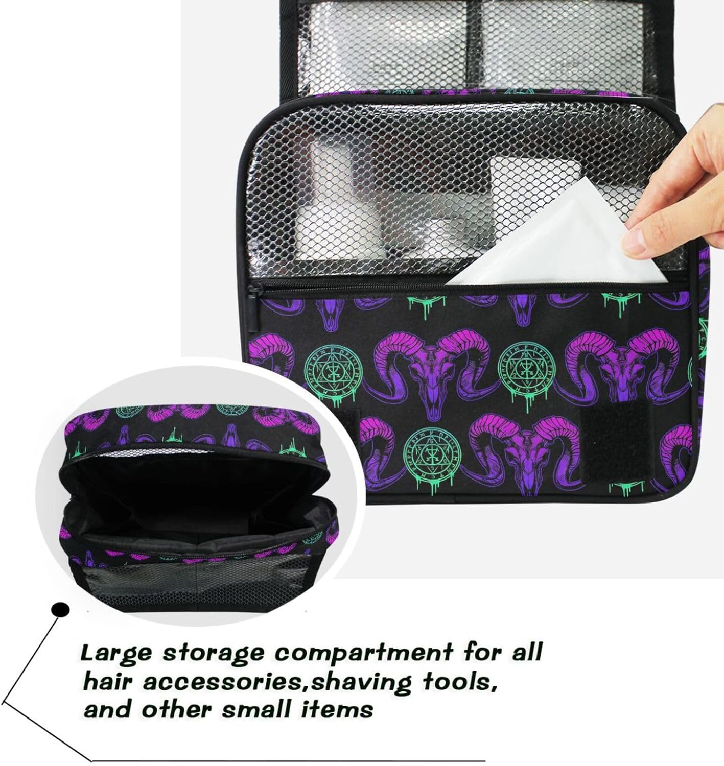 MNSRUU Hanging Toiletry Bag Mystical Ram Skull Makeup Bag Travel bag for Toiletries Portable Toiletry Organizer Bags Toiletry Bag for Women Men, Travel-Essentials Toiletry Bag
