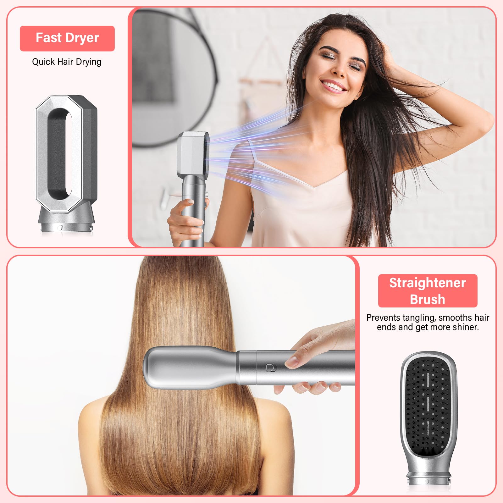 KYN Cepillo Secador de Pelo 6 en 1, Moldeador Multifunción con Rizador Automático, Plancha Alisadora, 3 Niveles de Temperatura Iónico