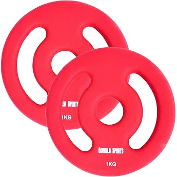 GORILLA SPORTS  Neoprene Weight Plates Set of 2 2 x 1 kg 2 x 2 kg 2 x 3 kg 2 x 4 kg 2 x 5 kg Weights 30/31 mm Bore with Handles Cast Iron Weight Plates Weight Plates Set