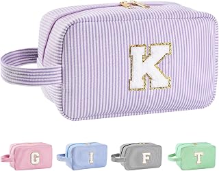 Personalized Initial Makeup Bag A-Z for Women Girls Kids-Purple, K | Christmas Birthday Gifts for Women Her Wedding Bridesmaid Friend Sister Teacher Wife, Travel Toiletry Bag, Trendy Stuff