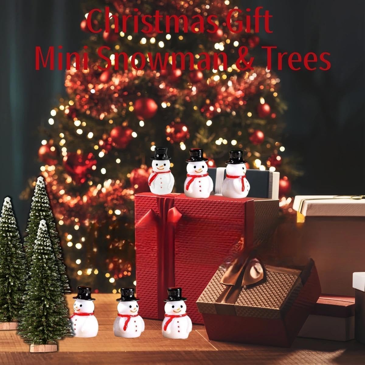 Mini Bottle Brush Trees 4Inch Bottle Brush Christmas Trees with Mini Snowman Figurines Snow Frost Bottlebrush Christmas Trees for Christmas Village Holiday Decoration (10 Tree + 20 Snowman) - Image 4