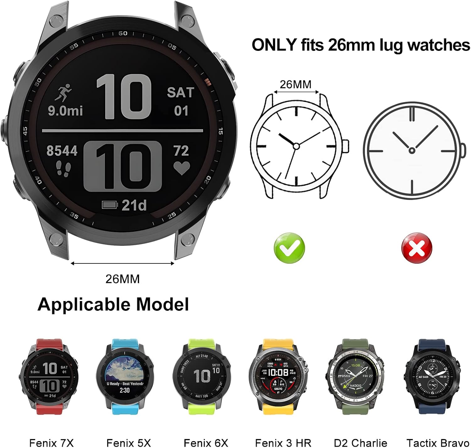 ISABAKE Pasek do zegarka Garmin Fenix 7X, Fenix 6X/6X Pro, Fenix 5X/5X Plus, Fenix 3/3 HR, Descent MK, D2 Delta PX, D2 Charlie, pasek QuickFit 26mm